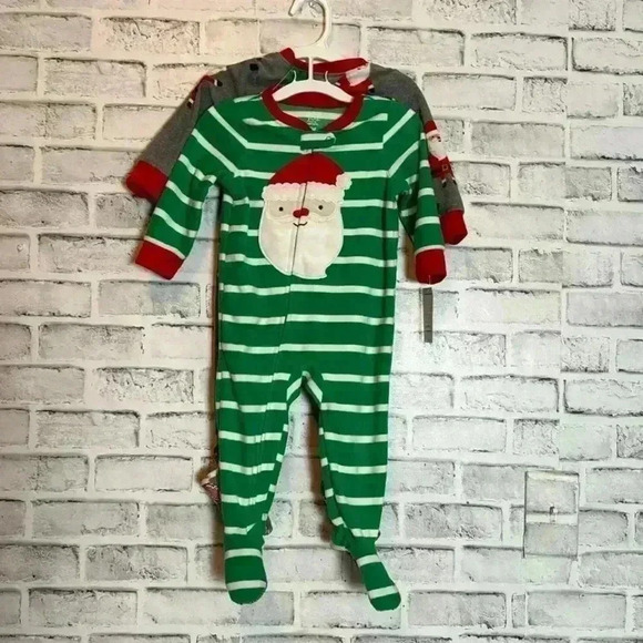 Christmas footed Pajamas size 12 months carters just‎ one year 2 pack NWT soft - Picture 1 of 6